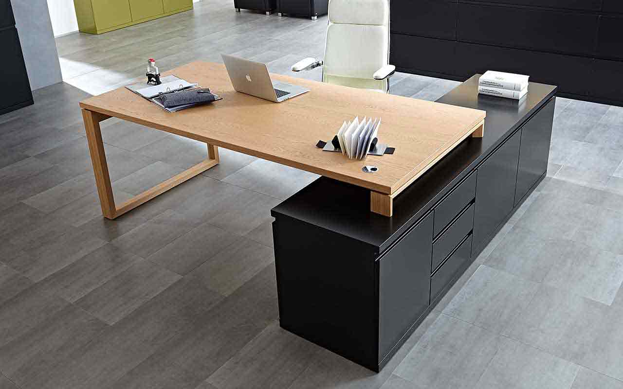 Schreibtisch Sideboard Büro Enjoy Lack schwarz Holz Eiche sand